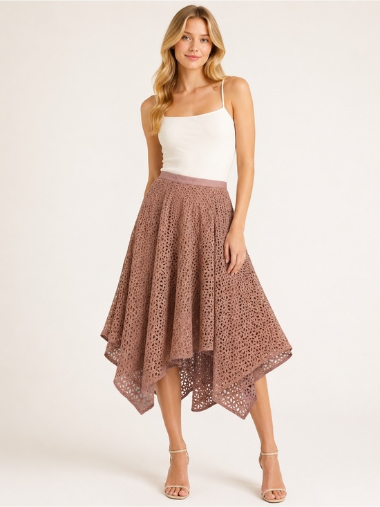Tibi Dresses & Skirts - Tibi Dusty Rose Eyelet Lace Handkerchief Midi Skirt Size 2